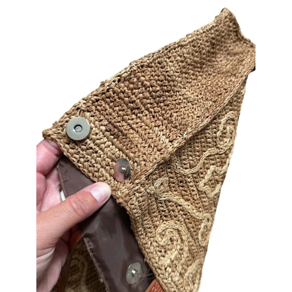 Unbranded Tan Straw Woven Tote Bag Swirl Boho Crochet Shoulder Purse Medium‎